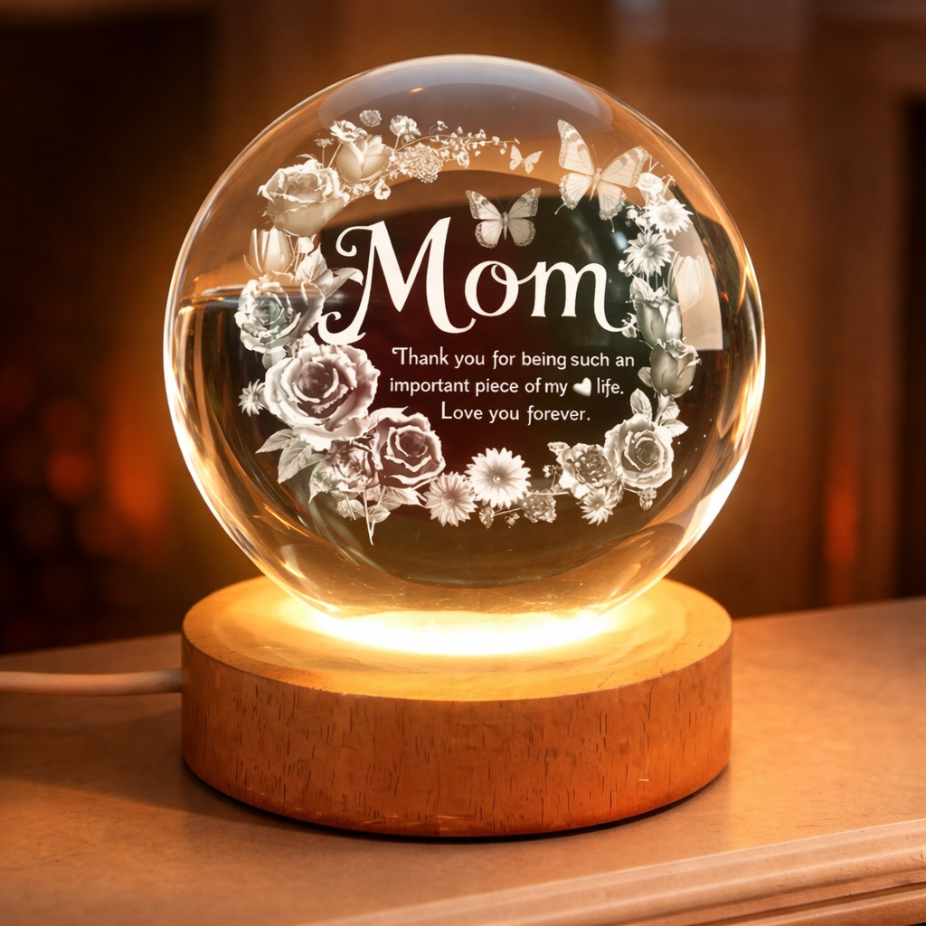 Mom 3D Crystal Ball Gifts for Mum Birthday Gift from Son, Daughter - Fun Christmas, Mothers Day, Retirement Gift Dutterfly Decorations for Mom