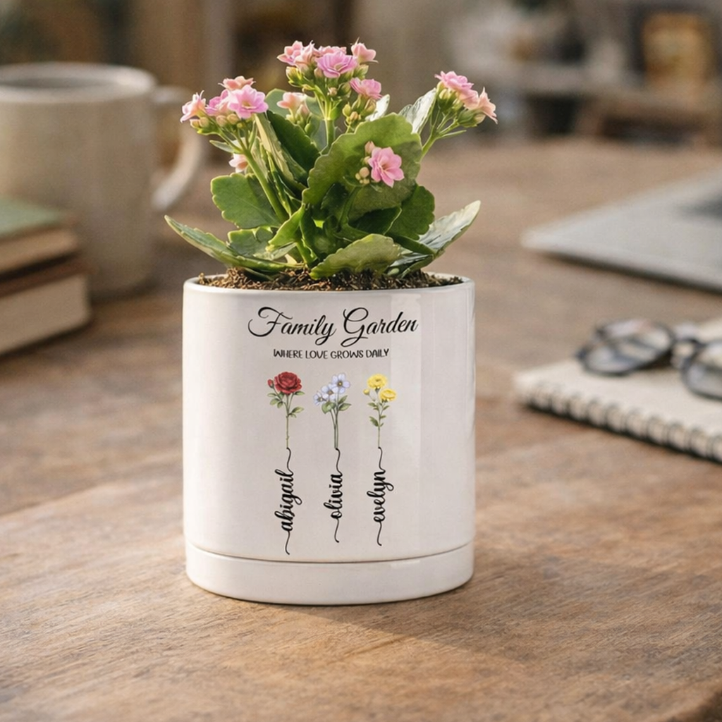 Personalized Birth Flower Ceramic Pot, Grandma Garden Gift, Mother's Day Gift