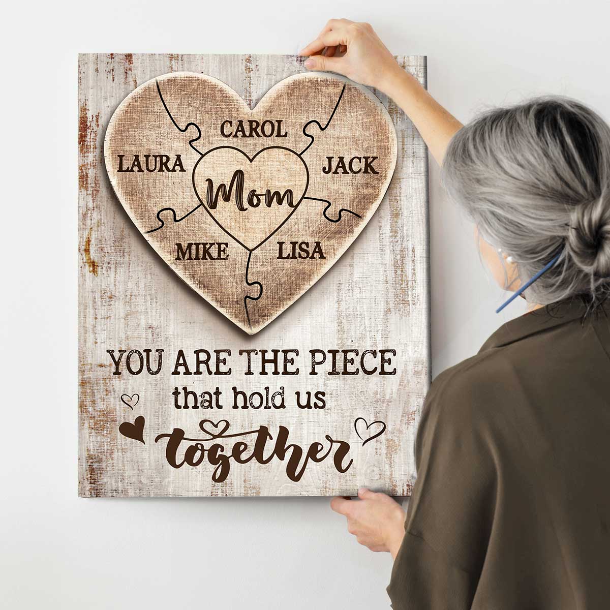 Gift For Mom From Son, Custom Mothers Day Puzzle Canvas, Mom You Are the Piece that Holds Us Together, Mom Sign With Kids Names