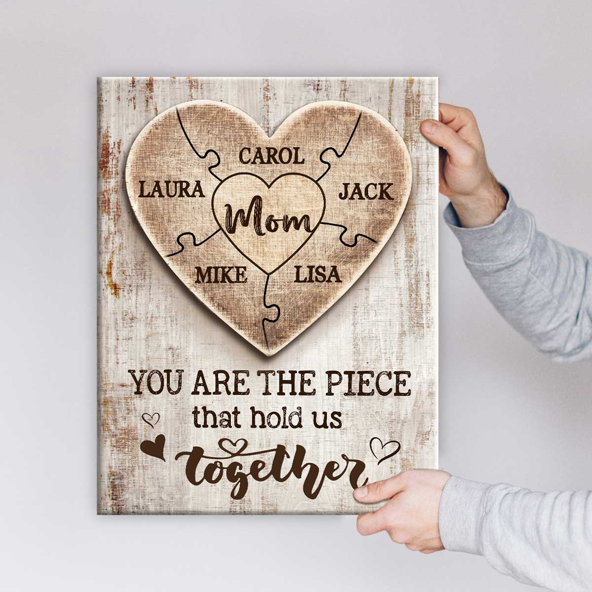 Gift For Mom From Son, Custom Mothers Day Puzzle Canvas, Mom You Are the Piece that Holds Us Together, Mom Sign With Kids Names