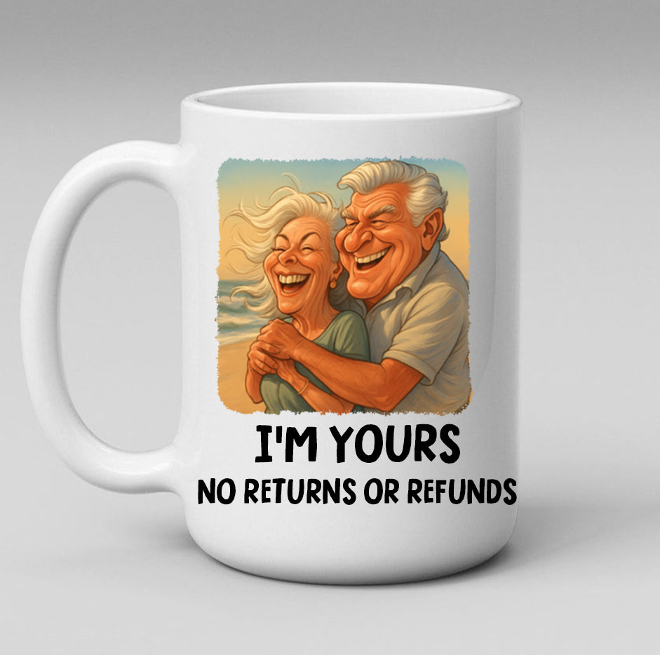 Custom Photo Funny Caricature Mug - Personalized Anniversary Wedding Gifts For Husband And Wife, Him And Her - I'm Yours No Returns Or Refunds