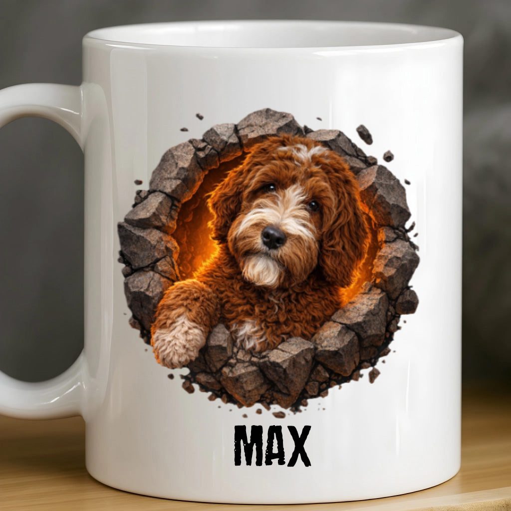 Dog Breaking Through A Wall Mug, Custom Pet Lovers Coffee Mug, Customized Name White Cup More Than A Mug, It s A Memory