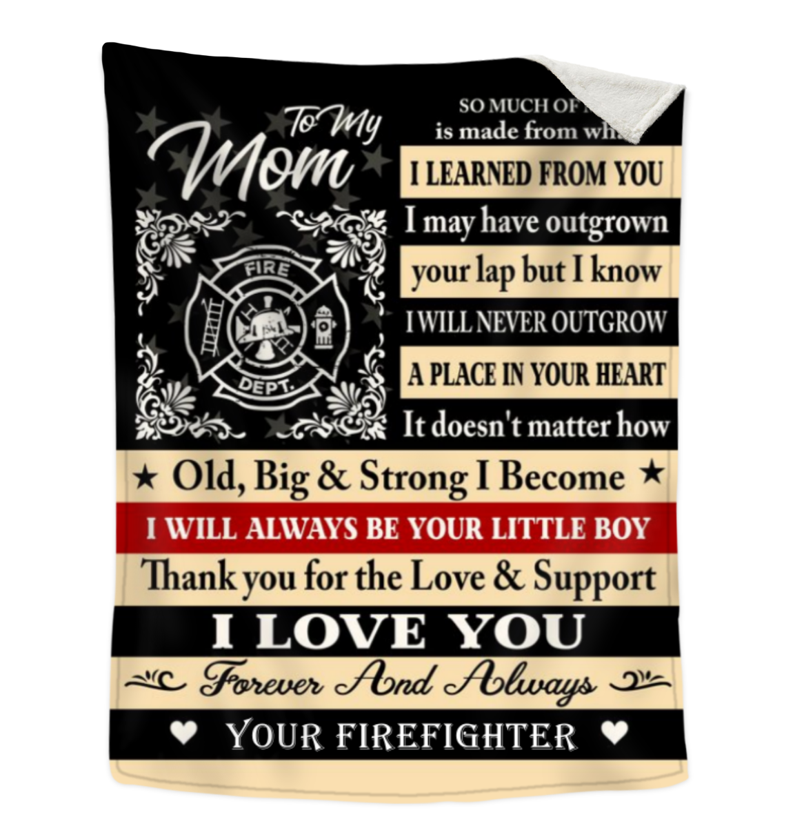 Firefighter Mom Blanket, Gift for Mom from Firefighter Son, Letter to Firefighter Mom Gift