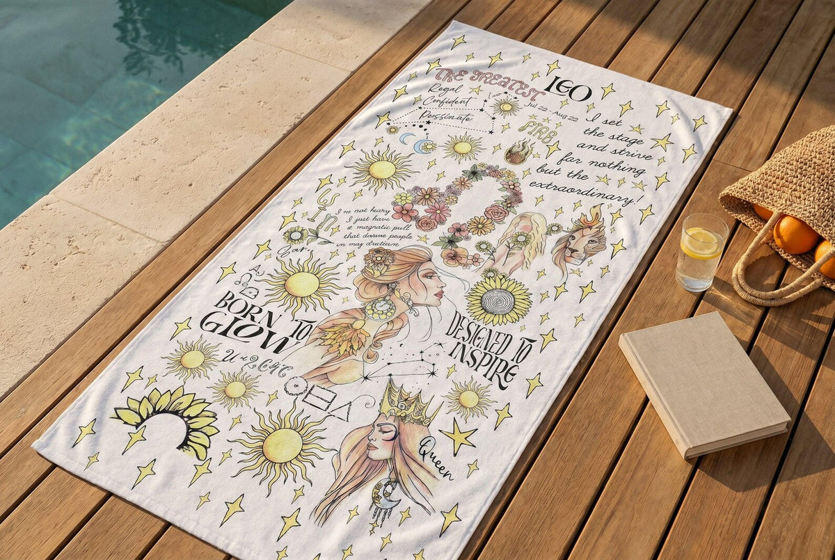 Zodiac Beach Towel Gemini Art Whimsical Summer Cloth Pisces Personalized Birthday Gift Women Astrology Present Daughter