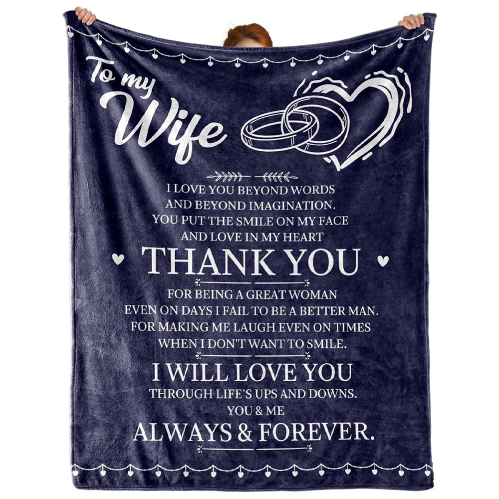 Wedding Anniversary Custom Blanket Romantic Birthday Gifts for Wife Women from Husband, Wife Birthday Gift Ideas, Purple Pink Navy Hot Pink Throw Blanket for Couch