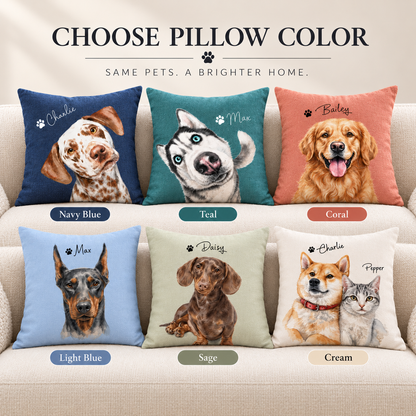 Personalized Pet Portrait Pillow, Custom Photo Pillow Cover, Dog & Cat Lover Gift, Pet Memorial Pillow, Custom Pet Cushion, Dog Mom Gift, Cat Mom Gift