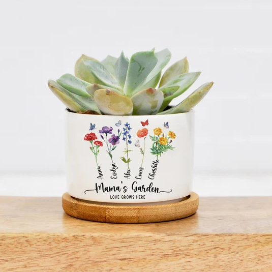 Personalized Birth Month Ceramic Flower Pot, Unique Mother's Day Gift for Her, Gift for Grandma, Mom, Wife, Indoor/Outdoor Potter Plant Pot