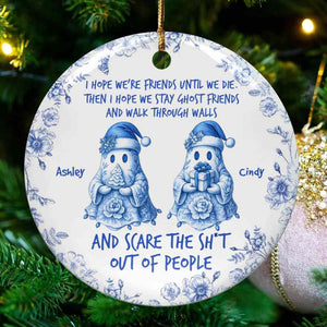 Friends Until We Die Ghost Friends in Bible Toile De Jouy Style, Personalized Custom Ceramic Ornament, Gift For Besties
