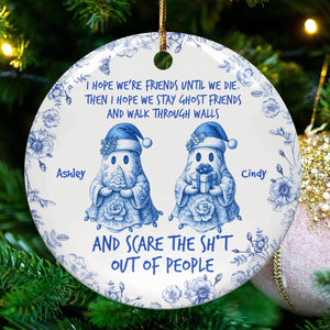 Friends Until We Die Ghost Friends in Bible Toile De Jouy Style, Personalized Custom Ceramic Ornament, Gift For Besties