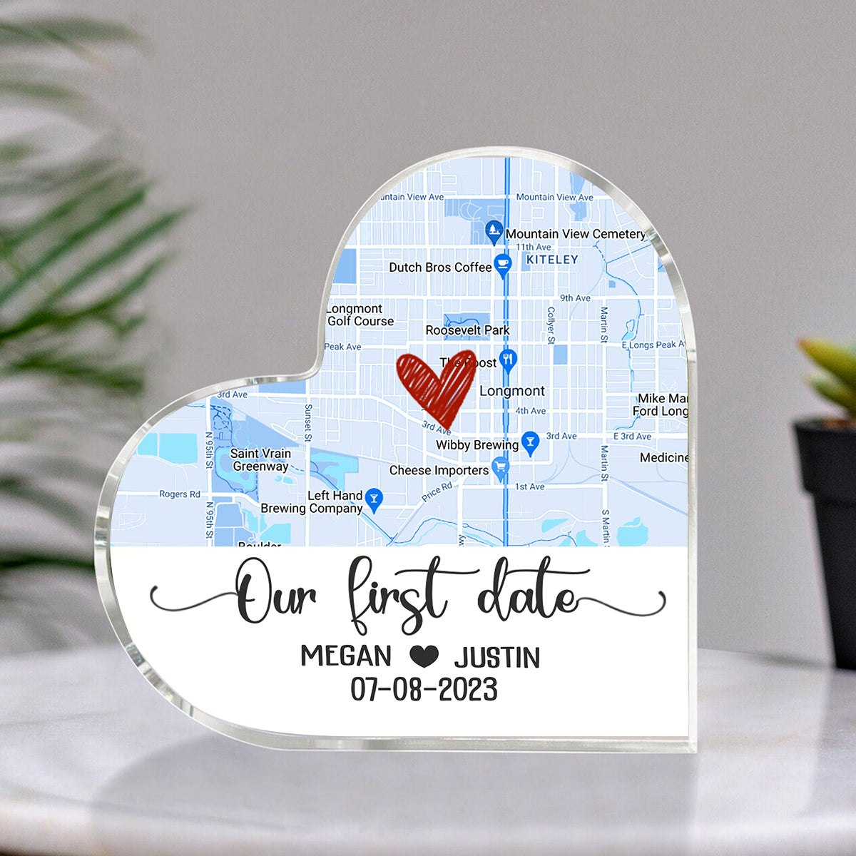 Our First Date Custom Location Map Acrylic Plaque, First Date Memory Map Gifts, Personalized Valentine s Day Gifts For Her For Him