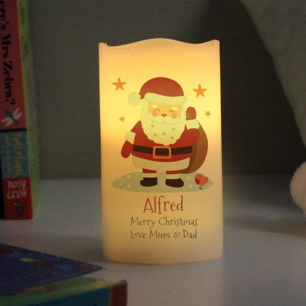 Santa Merry Christmas - Custom LED Flameless Candle - Christmas Gift For Kids