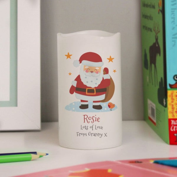 Santa Merry Christmas - Custom LED Flameless Candle - Christmas Gift For Kids