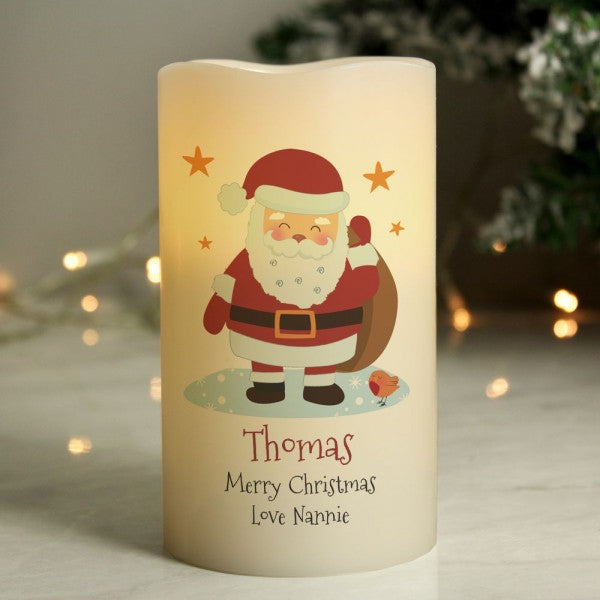Santa Merry Christmas - Custom LED Flameless Candle - Christmas Gift For Kids