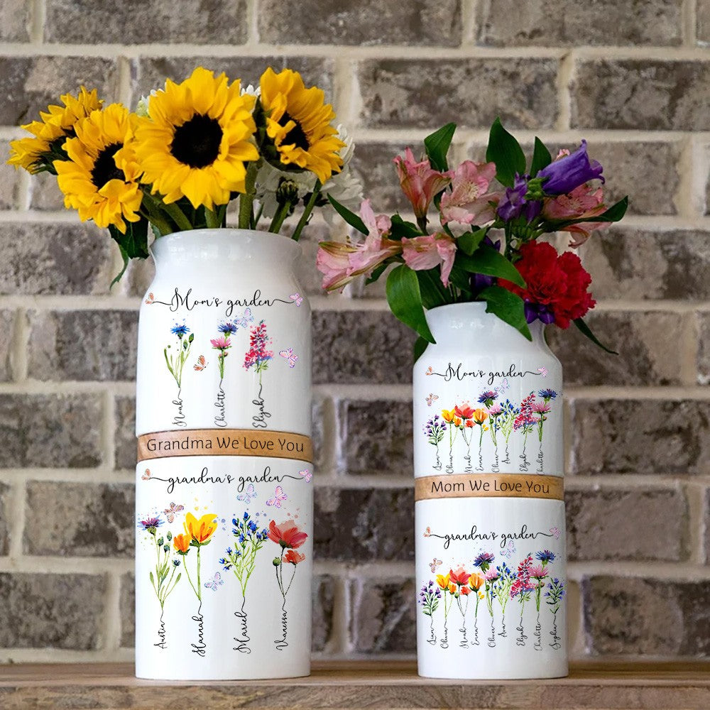 Personalized Grandma's Garden Outdoor Flower Pot With Grandkids Name and Birth Flower For Mother's Day