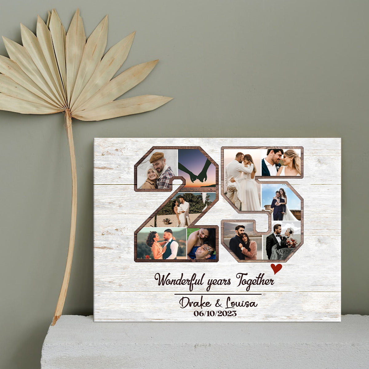 Personalized 25 Years Anniversary Photo Collage Canvas, Silver Gifts For 25th Wedding Anniversary, 25 Wonderful Years Together Gifts