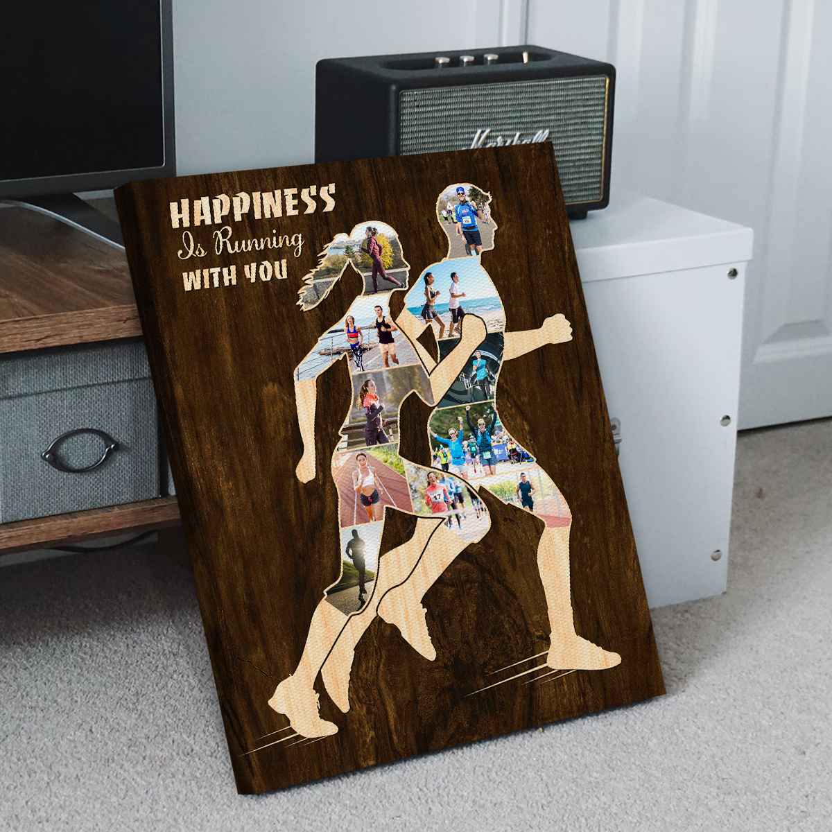 Personalized Couple Runner Canvas, Custom Valentine s Gift, Running Photo Collage, Sports Marathon Runner Gift