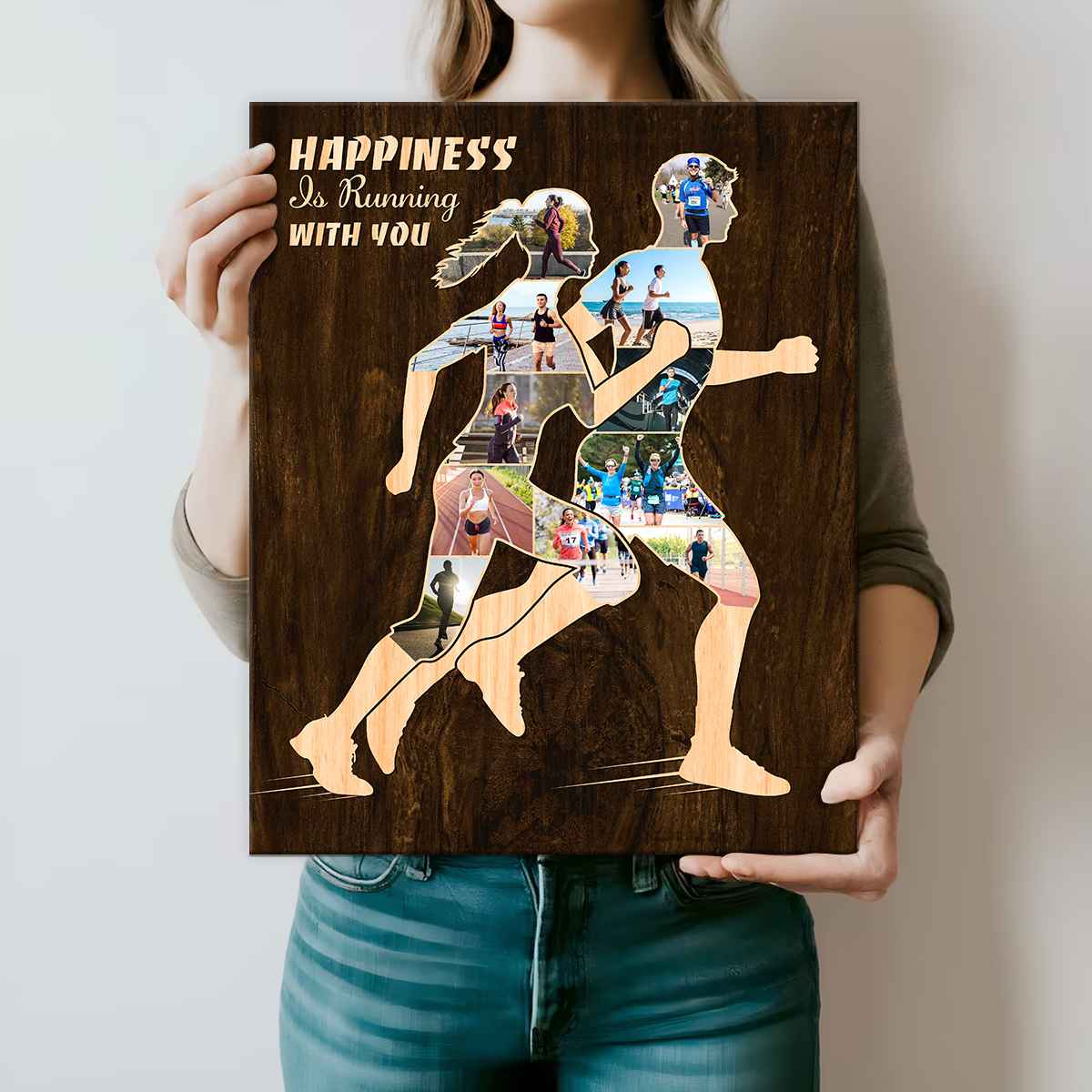 Personalized Couple Runner Canvas, Custom Valentine s Gift, Running Photo Collage, Sports Marathon Runner Gift
