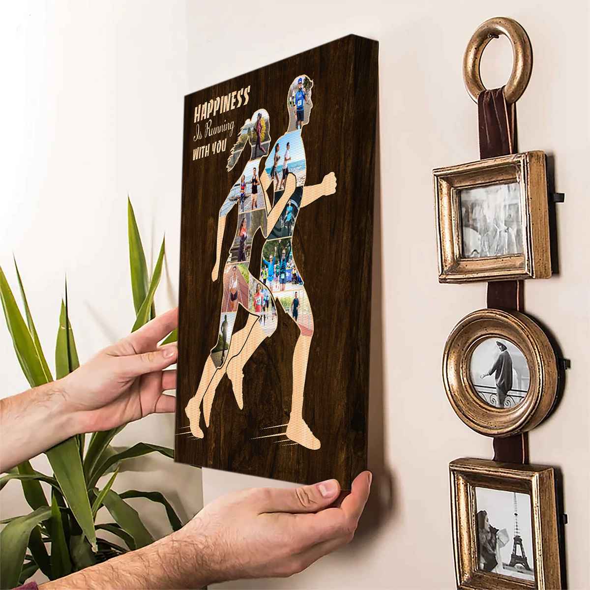 Personalized Couple Runner Canvas, Custom Valentine s Gift, Running Photo Collage, Sports Marathon Runner Gift