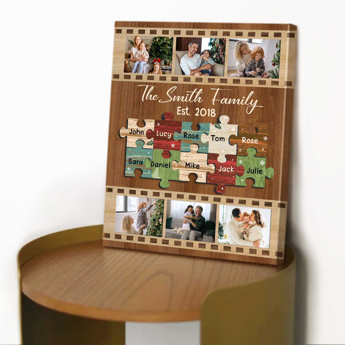 Personalized Family Puzzle Pieces Canvas Print With Photo, Custom Family Gifts, Family Puzzle Sign With Names