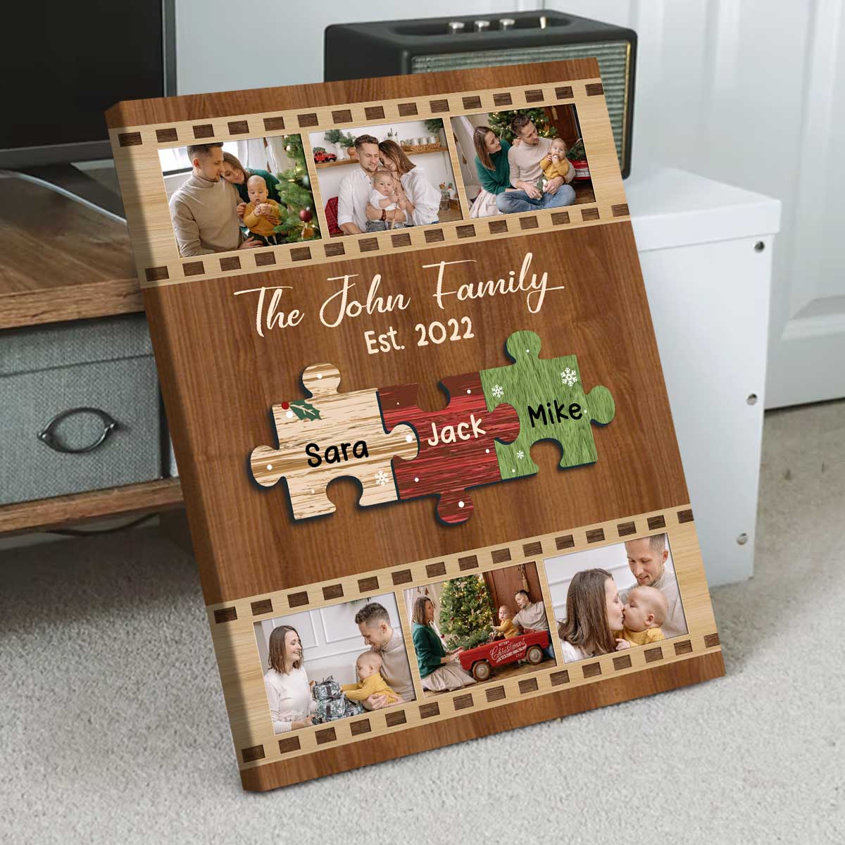 Personalized Family Puzzle Pieces Canvas Print With Photo, Custom Family Gifts, Family Puzzle Sign With Names
