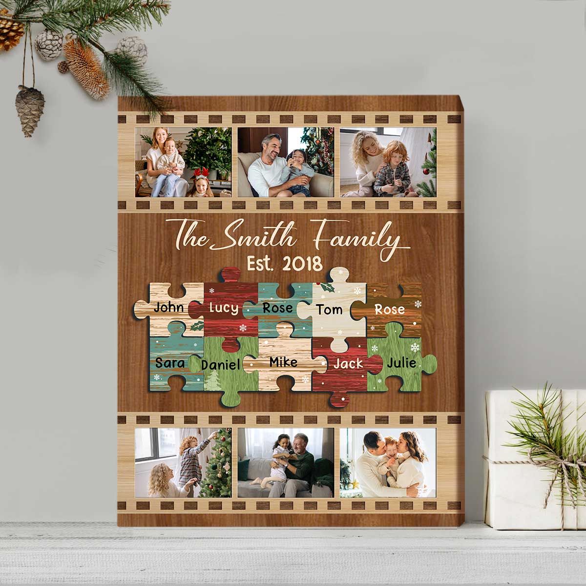 Personalized Family Puzzle Pieces Canvas Print With Photo, Custom Family Gifts, Family Puzzle Sign With Names