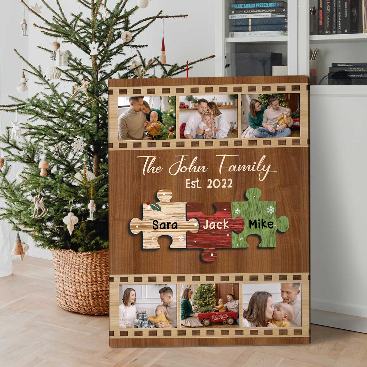 Personalized Family Puzzle Pieces Canvas Print With Photo, Custom Family Gifts, Family Puzzle Sign With Names