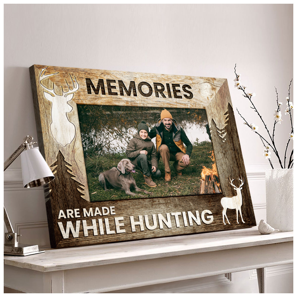 Memories are made while hunting Personalized Hunter Photo Gift Unique Deer Hunting Canvas Print Father's day gift Hunting Lover gift