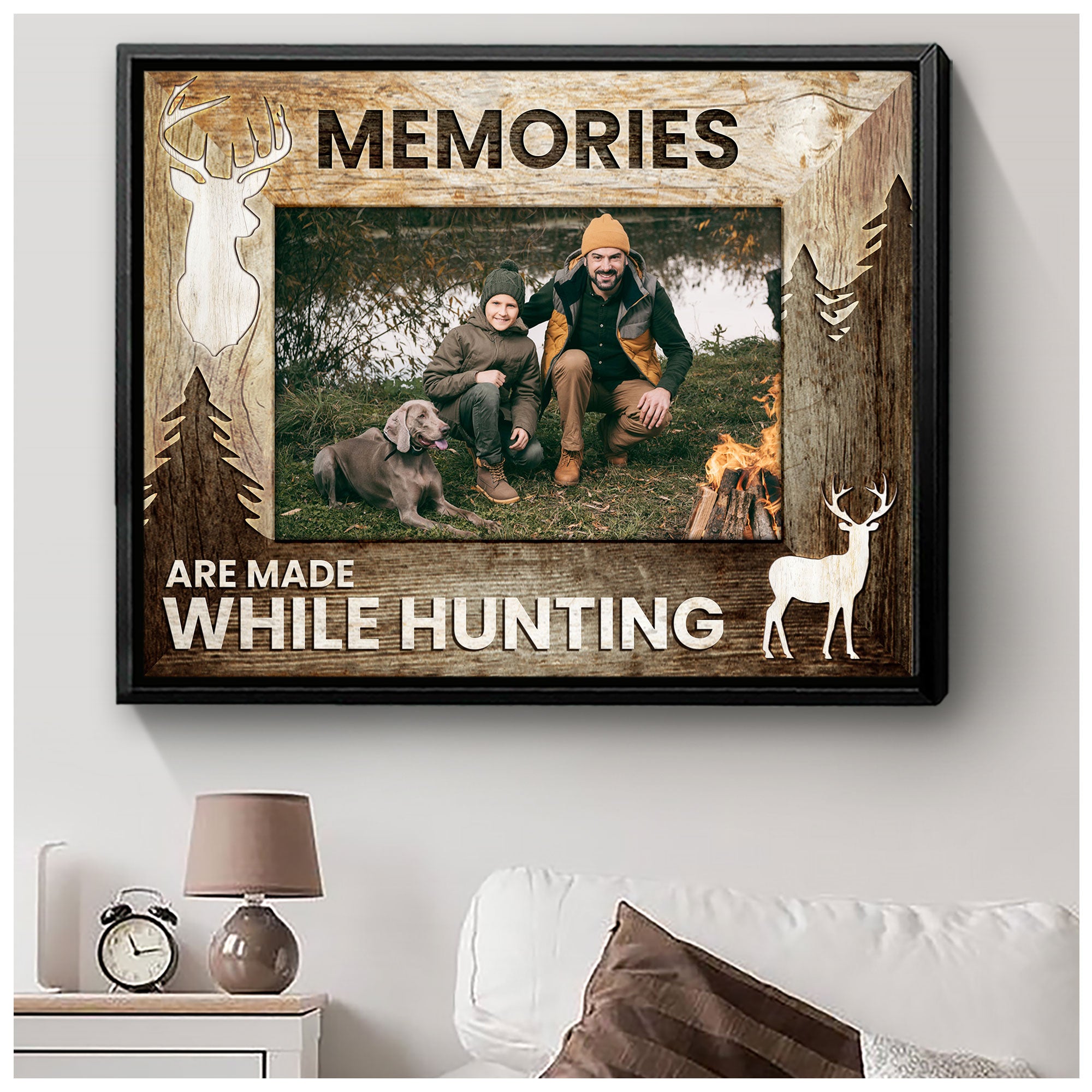 Memories are made while hunting Personalized Hunter Photo Gift Unique Deer Hunting Canvas Print Father's day gift Hunting Lover gift