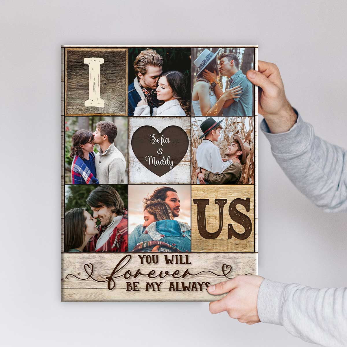 Custom I Heart Us Photo Collage Canvas, Couple Photo Gifts, Valentine s Day Gift For Spouse