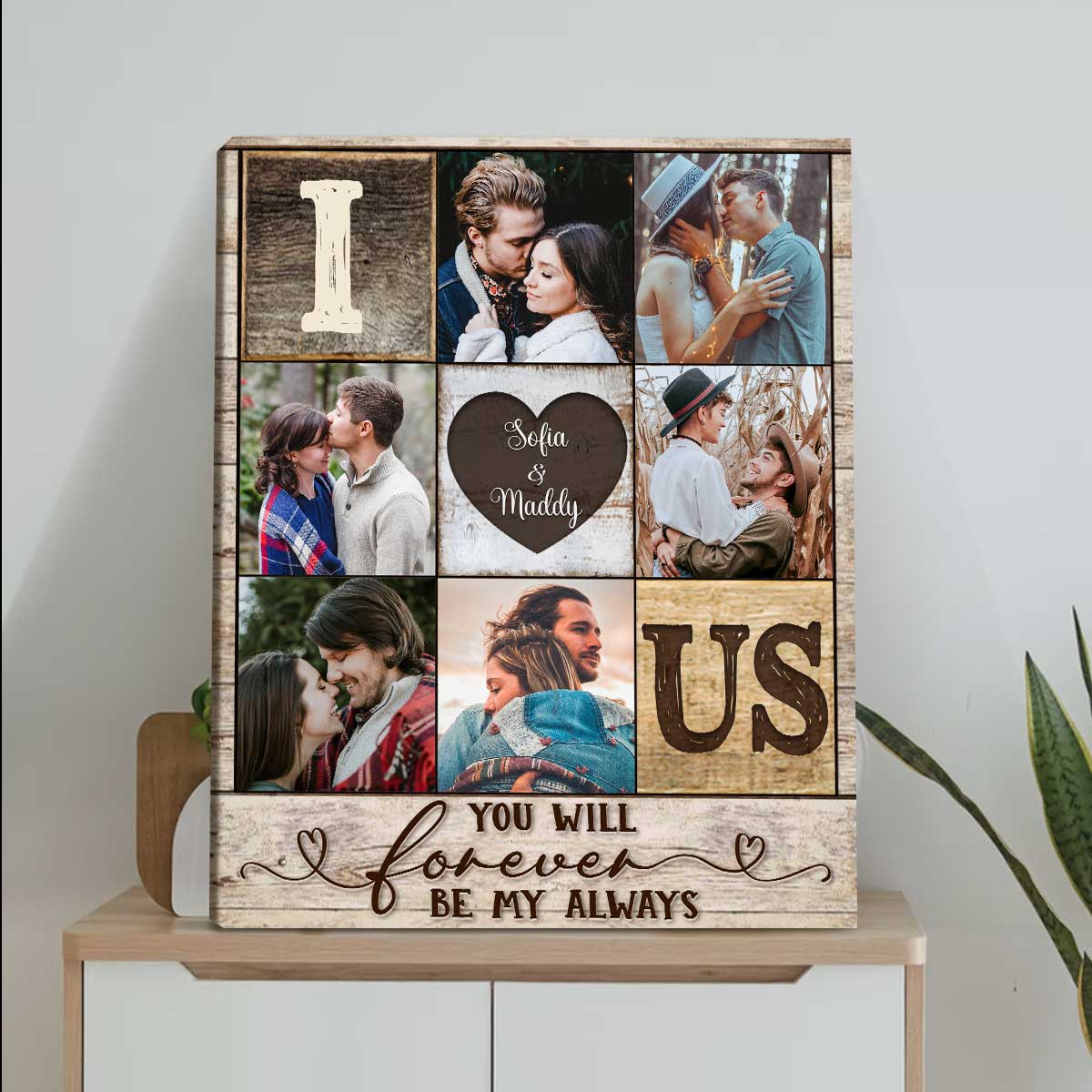 Custom I Heart Us Photo Collage Canvas, Couple Photo Gifts, Valentine s Day Gift For Spouse