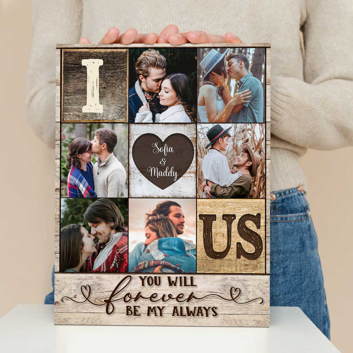 Custom I Heart Us Photo Collage Canvas, Couple Photo Gifts, Valentine s Day Gift For Spouse