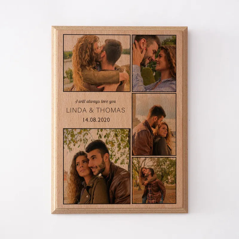 Personalized Photo Collage Mini Wooded Picture Frame, Gift For Couple, Valentine's Day