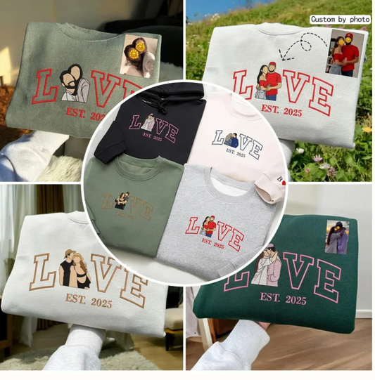 Personalized Embroidered Photo Couple LOVE Est Year Sweatshirt/Hoodie
