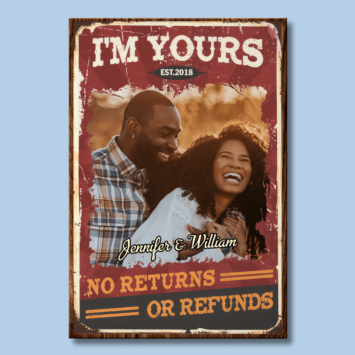 Custom Photo I'm Yours No Returns | Personalized Gift For Black Couples, Valentine, Anniversary, Husband Wife, Girlfriend, Boyfriend, Her/Him | Family Poster