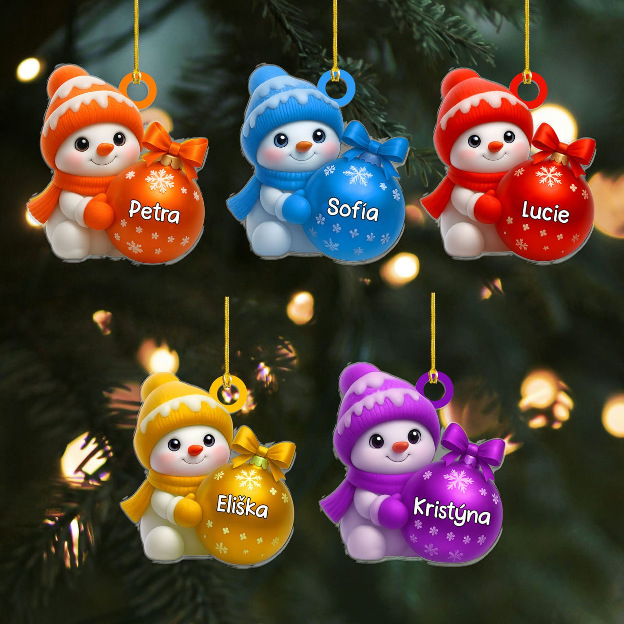 Personalized Multicolor Cute Snowman Ornament with Name Christmas Tree Home Decor Christmas Gift for Friends Family Personalized acrylic ornament, Christmas gift