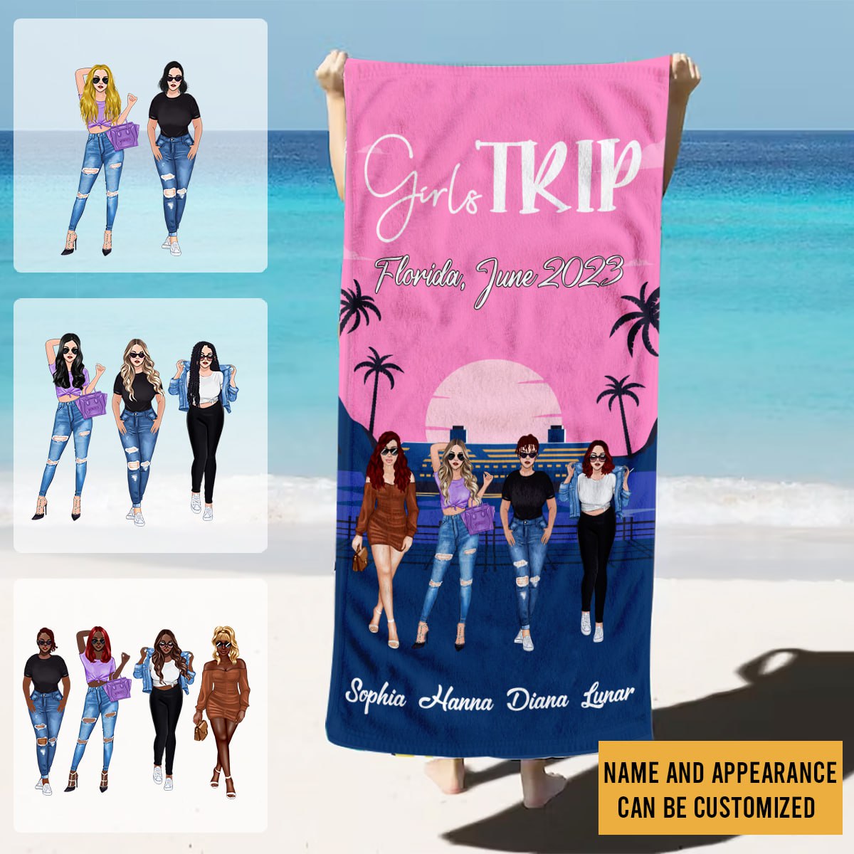 Girls Trip- Personalized Beach Towel- Memorial Gift For Your Friends, Besties
