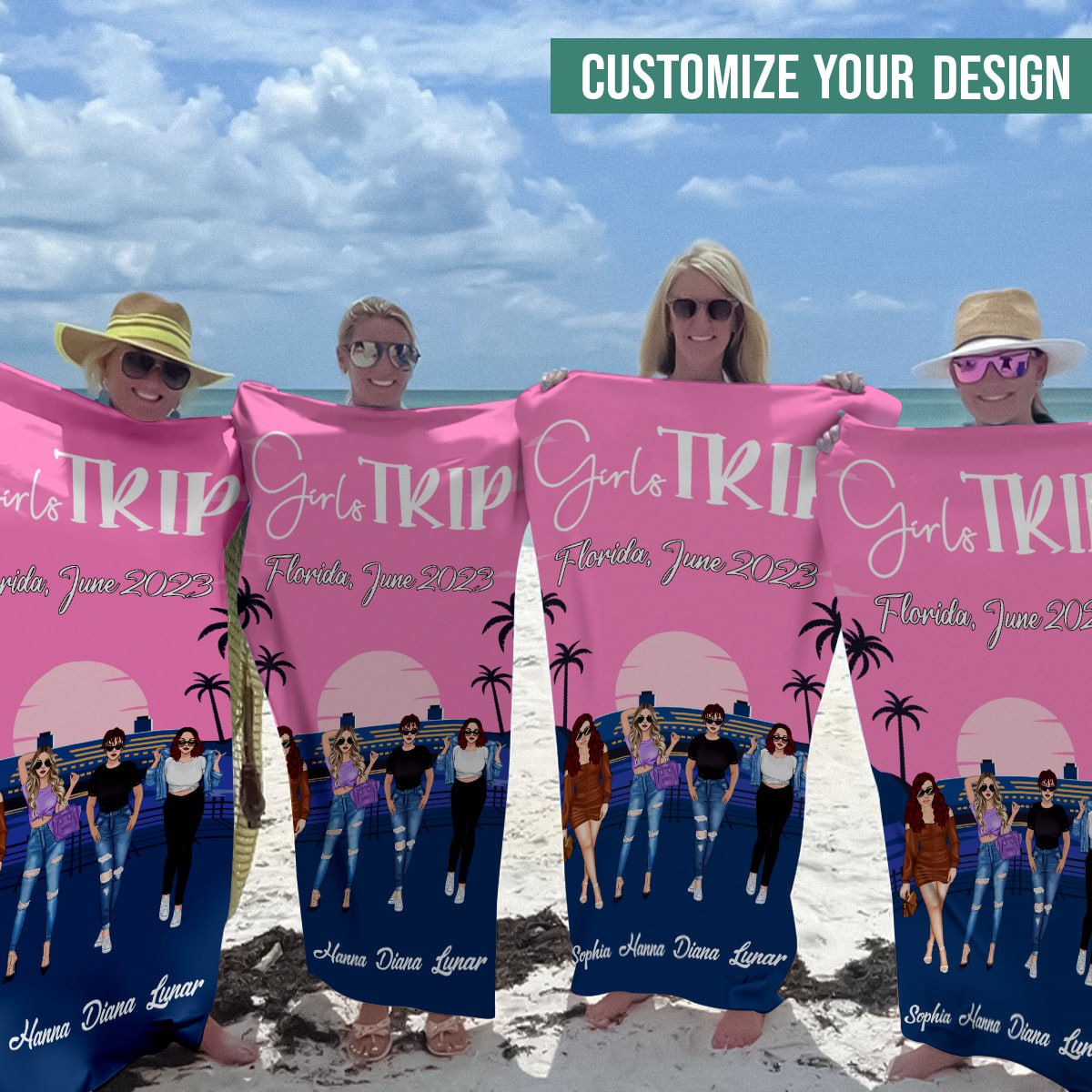 Girls Trip- Personalized Beach Towel- Memorial Gift For Your Friends, Besties