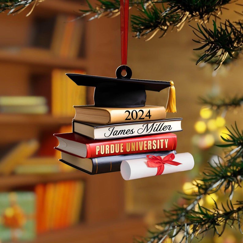 Class of 2025 Ornament, High School Graduation Gifts, Grad Gift. Personalized Graduation Cap Ornament With Books, Custom Graduation Ornament