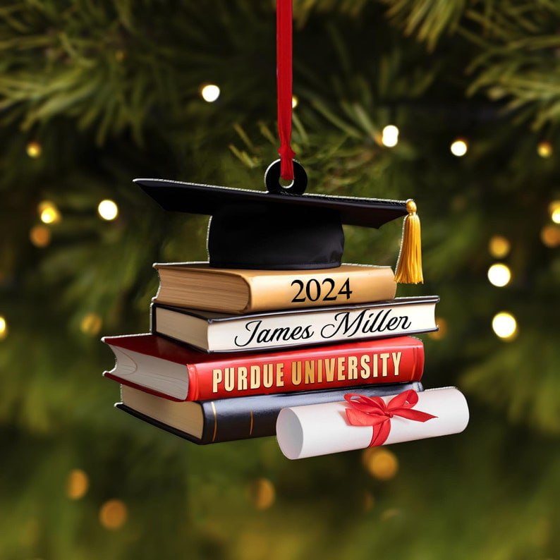 Class of 2025 Ornament, High School Graduation Gifts, Grad Gift. Personalized Graduation Cap Ornament With Books, Custom Graduation Ornament