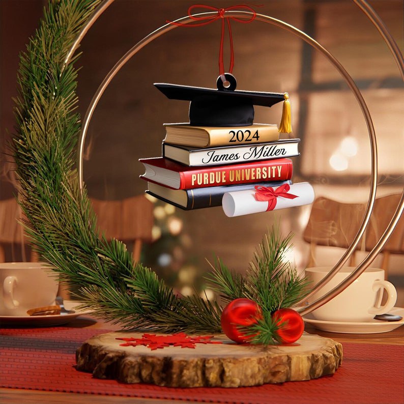 Class of 2025 Ornament, High School Graduation Gifts, Grad Gift. Personalized Graduation Cap Ornament With Books, Custom Graduation Ornament