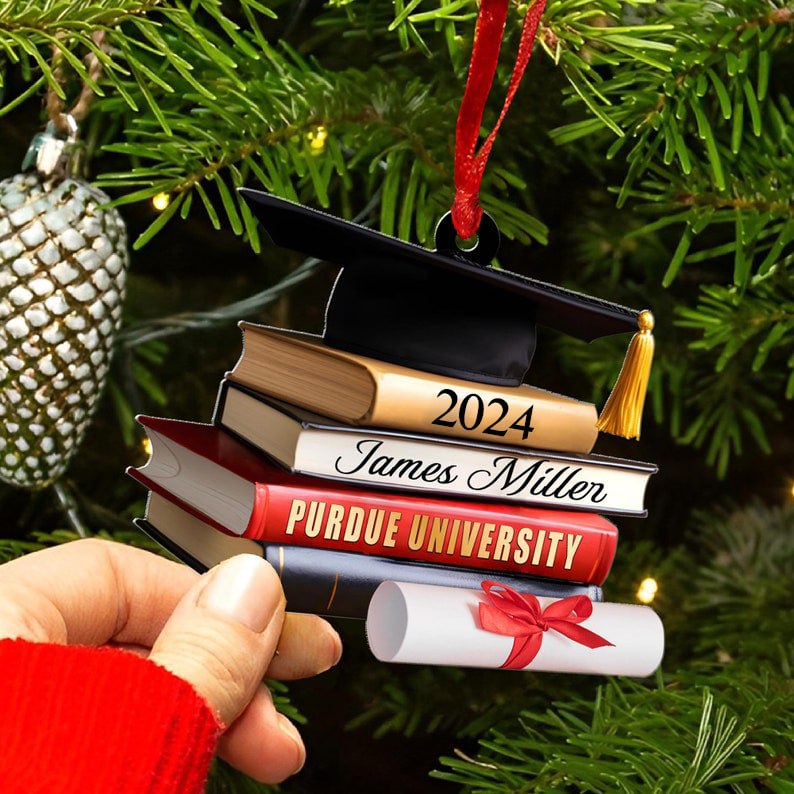 Class of 2025 Ornament, High School Graduation Gifts, Grad Gift. Personalized Graduation Cap Ornament With Books, Custom Graduation Ornament