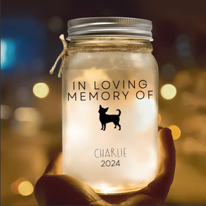 Custom Dog Breed Memorial Mason Jar Night Light Dog Memorial Gift, Loss of Pet Gift, Personalized Mason Jar Light, Loss of Dog,Pet Memorial Keepsake