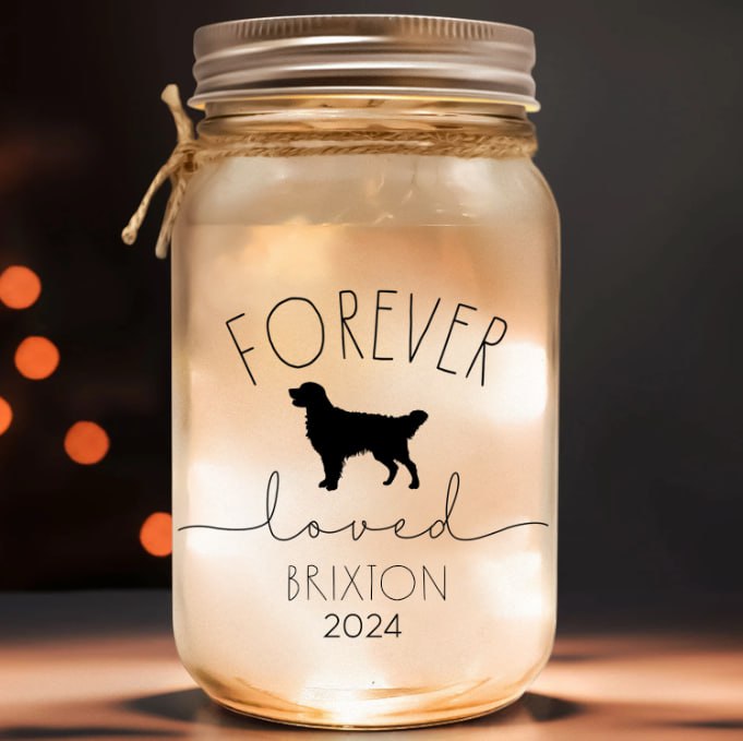 Custom Dog Breed Memorial Mason Jar Night Light Dog Memorial Gift, Loss of Pet Gift, Personalized Mason Jar Light, Loss of Dog,Pet Memorial Keepsake