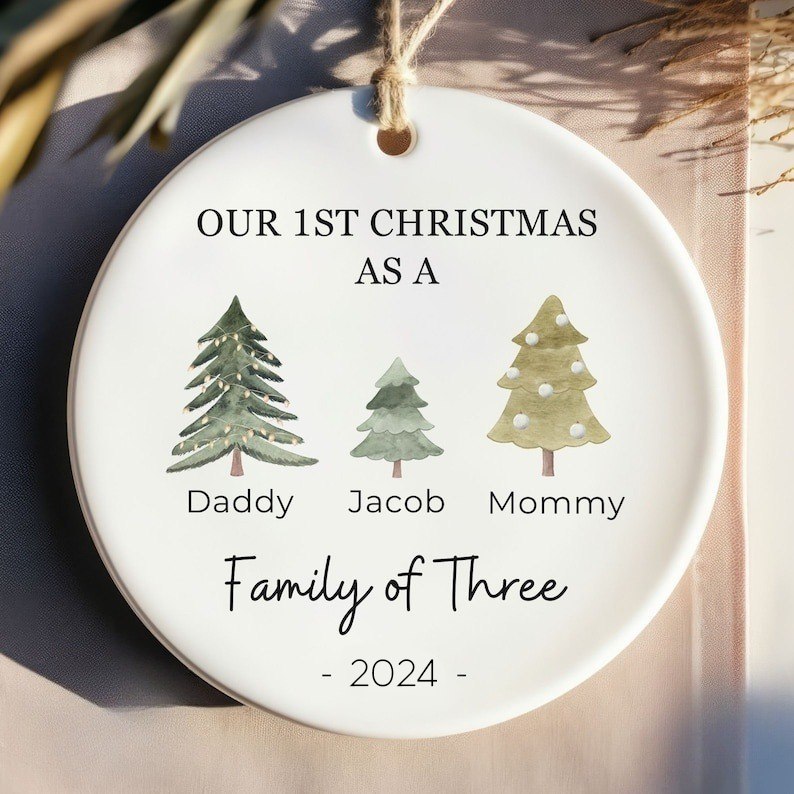 Family of Four ,Three Ornament, Family of 4 Ornament Personalized, Family of Four Christmas Ornament, Personalized Baby's First Christmas Ornament