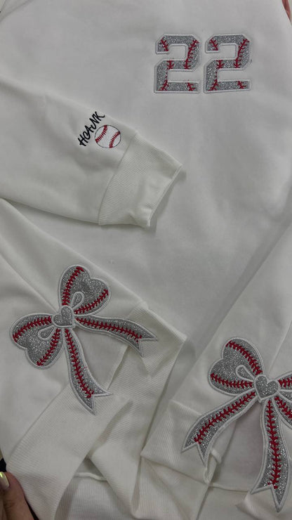 Personalized Baseball Side Bow Applique Side Bow Machine Embroidery Sweatshirt, Baseball Embroidered Sweatshirt, Gift For Baseball Mom