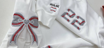 Personalized Baseball Side Bow Applique Side Bow Machine Embroidery Sweatshirt, Baseball Embroidered Sweatshirt, Gift For Baseball Mom