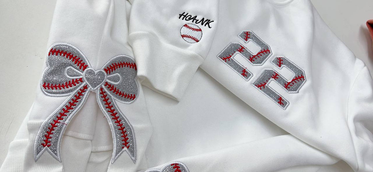 Personalized Baseball Side Bow Applique Side Bow Machine Embroidery Sweatshirt, Baseball Embroidered Sweatshirt, Gift For Baseball Mom