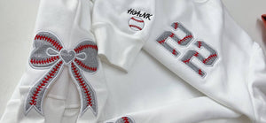 Personalized Baseball Side Bow Applique Side Bow Machine Embroidery Sweatshirt, Baseball Embroidered Sweatshirt, Gift For Baseball Mom