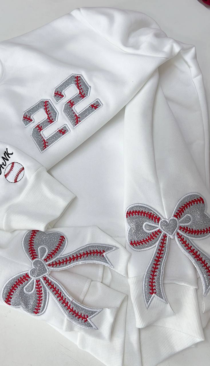 Personalized Baseball Side Bow Applique Side Bow Machine Embroidery Sweatshirt, Baseball Embroidered Sweatshirt, Gift For Baseball Mom