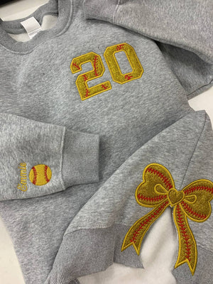 Personalized Bundle Sport Side Bow Applique Side Bow Machine Embroidery Sweatshirt, Baseball Embroidered Sweatshirt, Volleyball/Football/Soccer/Softball Embroidered Sweatshirt